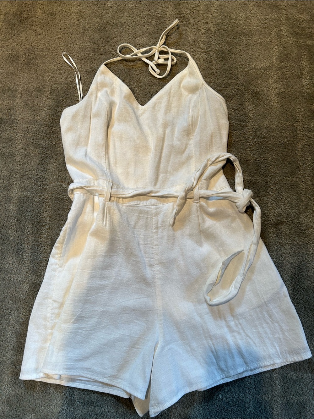 White Halter Romper with Waist Tie